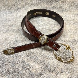 Leggin Leather Belt w/ Vintage Crumrine Engraved Silver Belt Buckle Set